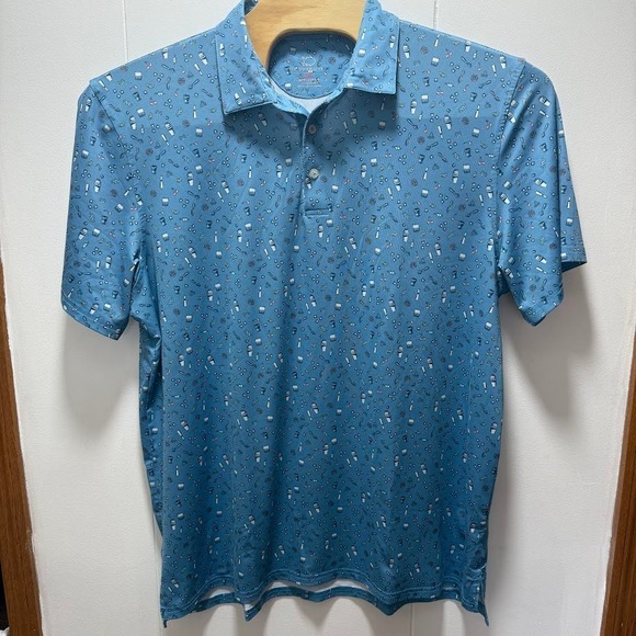 Southern Tide Other - Southern Tide Mens XXL Blue Cocktail Print Performance Golf Polo Shirt Short Slv